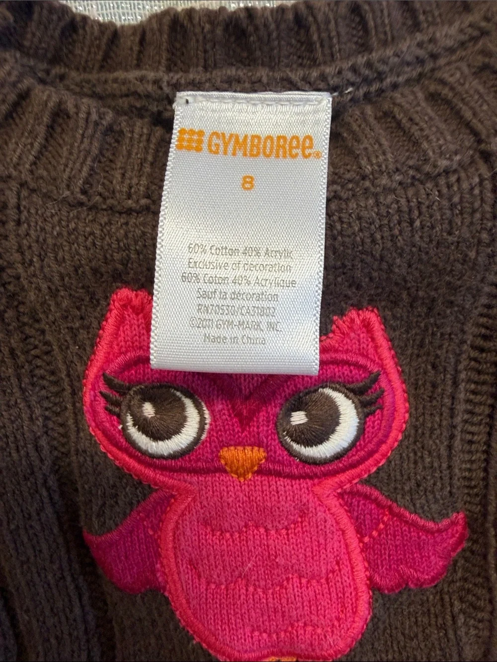 Gymboree Brown Knit Dress with Pink Owl and Multicolor Stripes